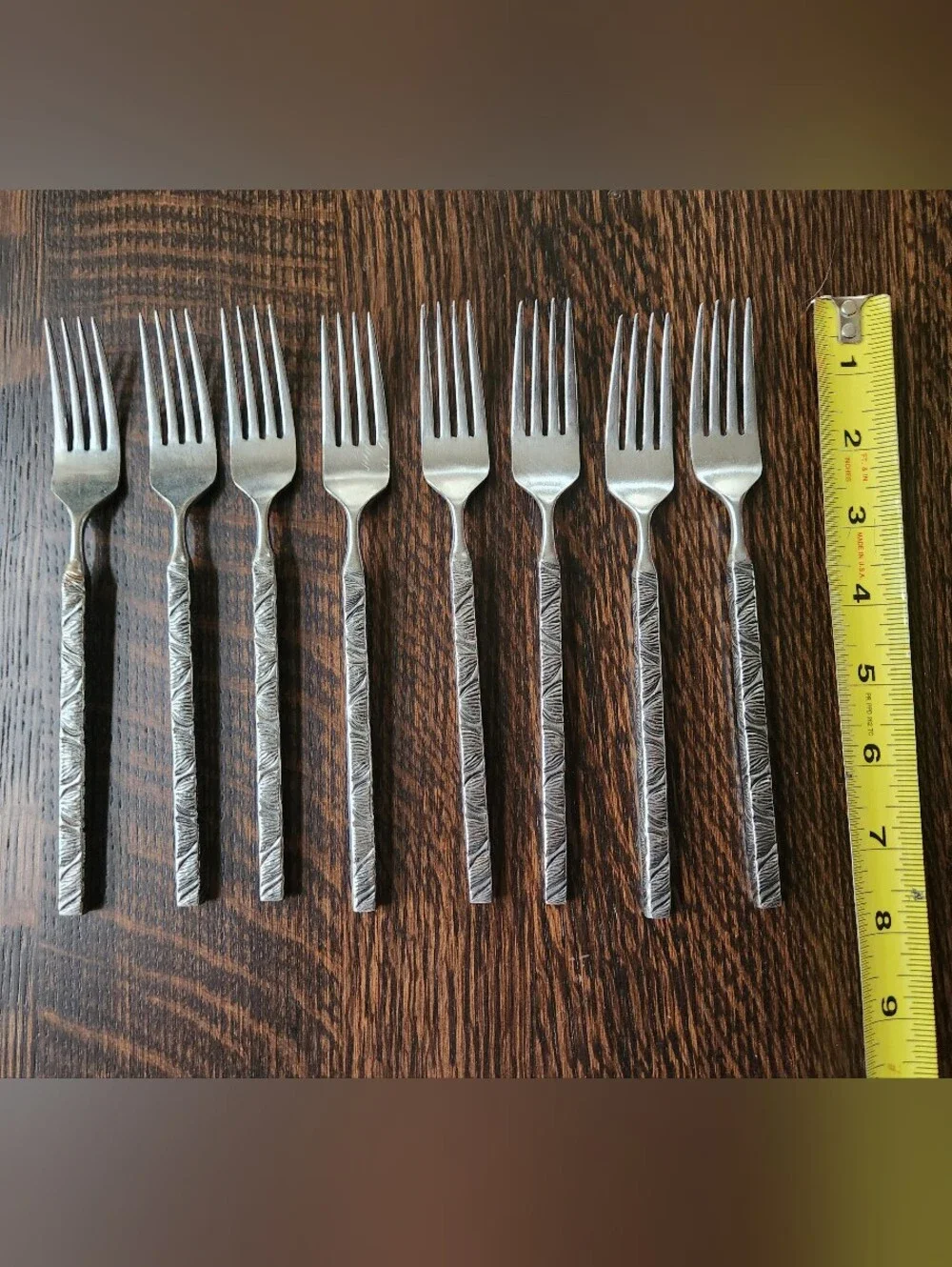 Orleans Silver Stainless Dinner Forks Exotic Pattern MCM Set of 8 - EUC $40